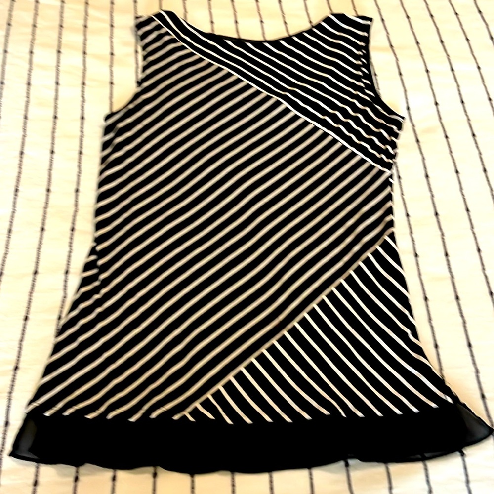 WHBM black & white stripe sleeveless blouse with low back like new.